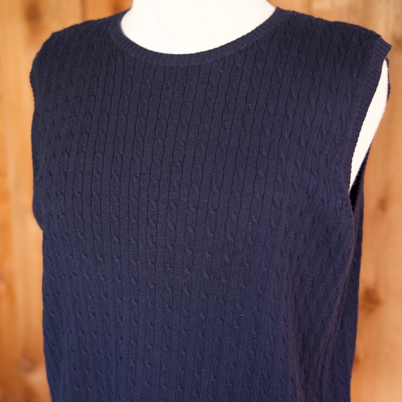 Karen Scott 100% Cotton Cable Knit Sleeveless Sweater Vest Made In UK Woman's XL - Picture 7 of 14